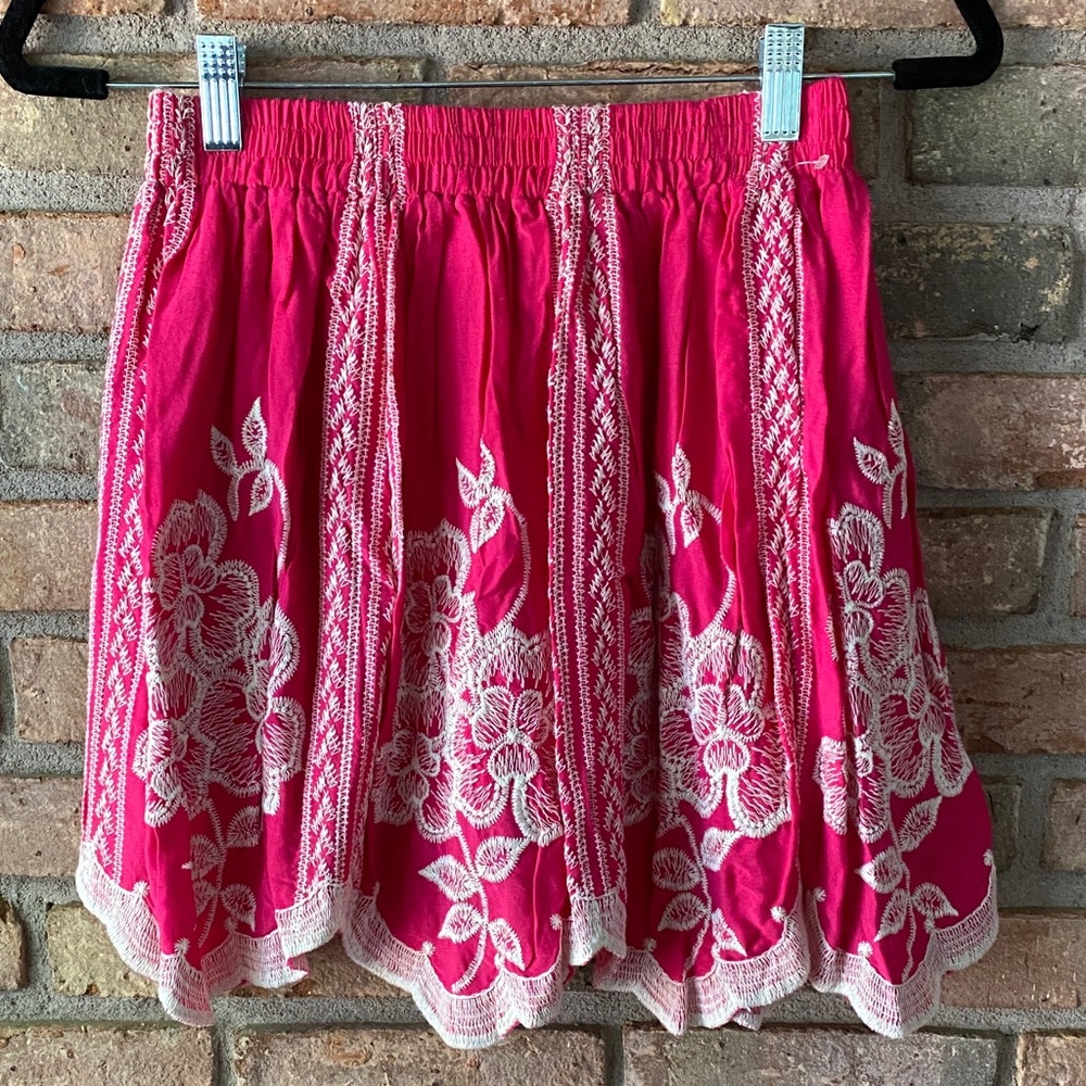 Solitaire Vibrant Pink Embroidered Mini Skirt
